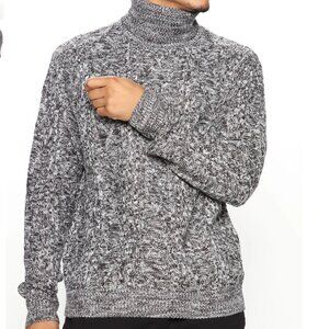 Fashion Nova Enzo Turtleneck Sweater Black White Cableknit XL